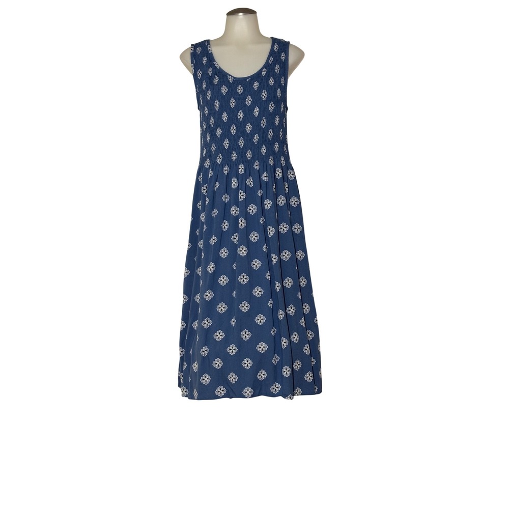 Croft & Barrow Midi Dress Womens Large Blue Geometric Smocked Pockets NW0T Nice!